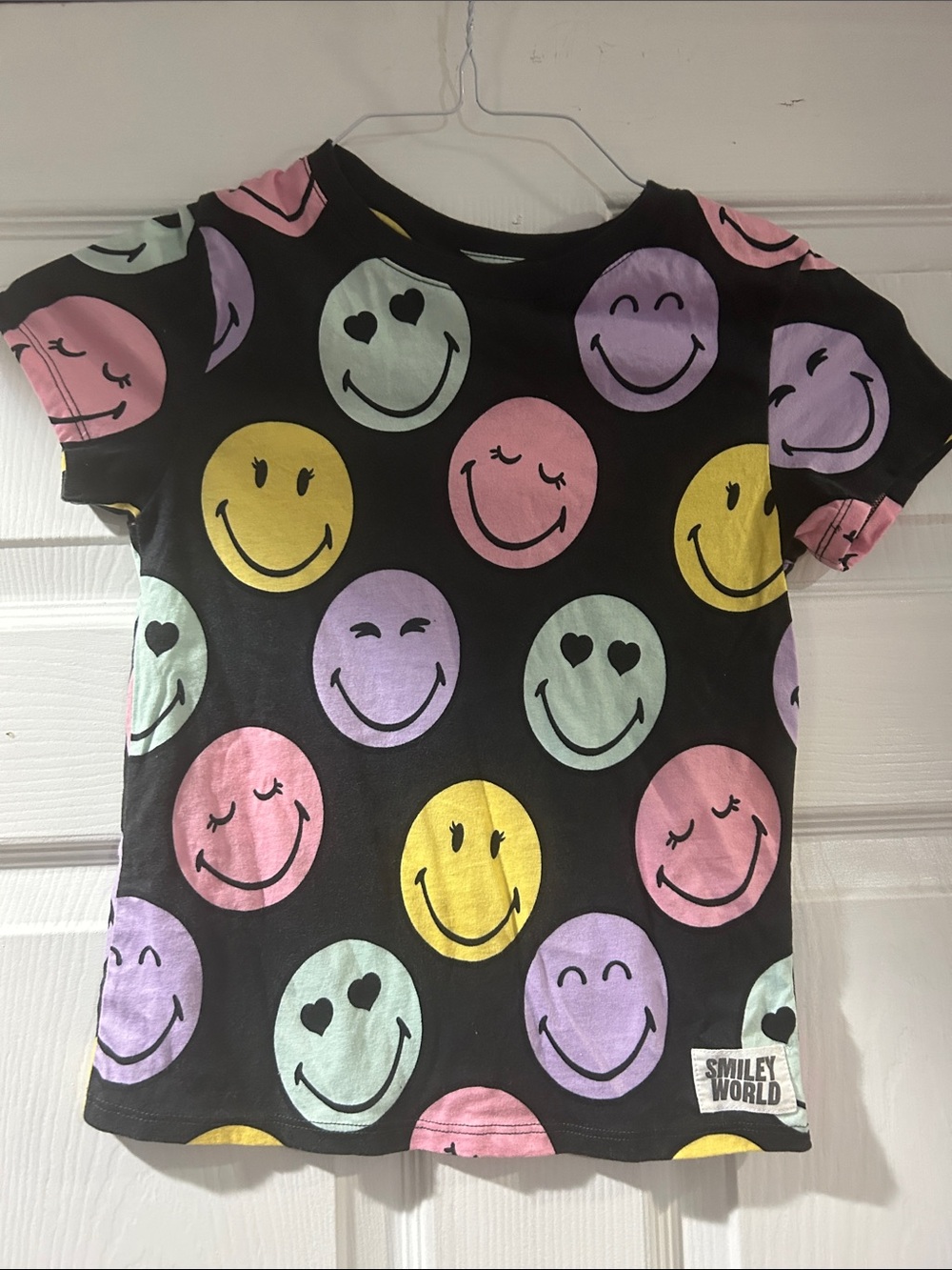 Kids' Black Smiley Face Short Sleeve Tee Sz small